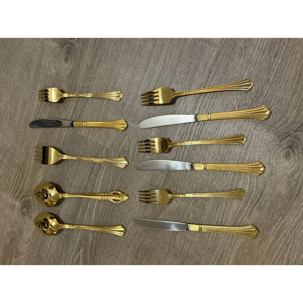 Estia Korea EP Gold Plated Flatware Serving Lot Of 11 Vintage 1980's